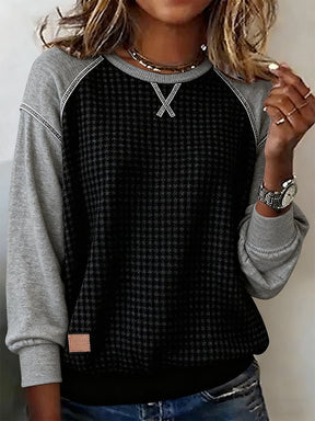 Damen Winter Sweatshirt Waffelstruktur schwarz grau kuschelig