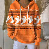 Kuscheliger Winter Hoodie Orange mit Geister Print Damen