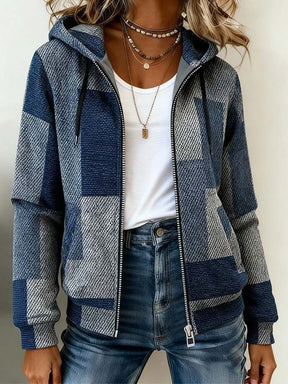 Trendy Winter Hoodie Blau Grau – Warmer Colorblock Look