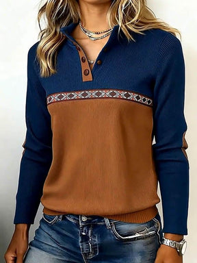 Winter Longsleeve Navy-Braun mit Ethno-Dekor und Patches