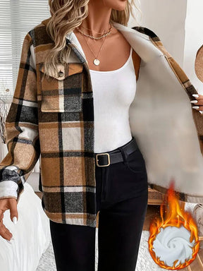 Gefütterte Karo Hoodie Winterjacke Braun für Damen