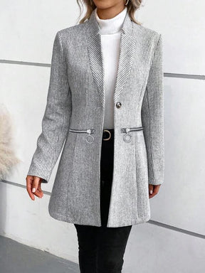 Winter Long-Blazer Grau Damen elegant warm mit Taschen