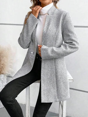 Winter Long-Blazer Grau Damen elegant warm mit Taschen