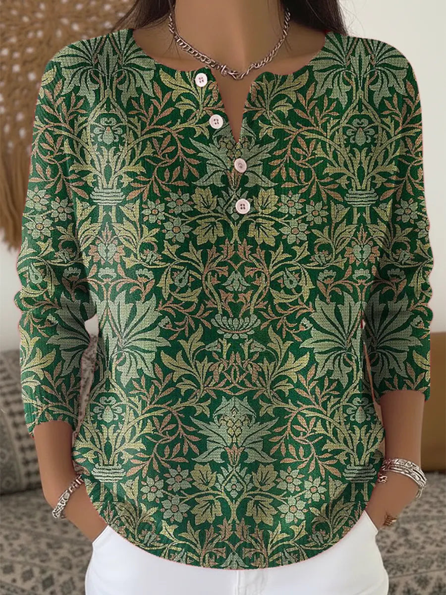 Winter Cardigan Shirt grün – Vintage Floral, warm & chic