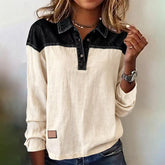 Winter Damen Color Block Longsleeve Top creme schwarz