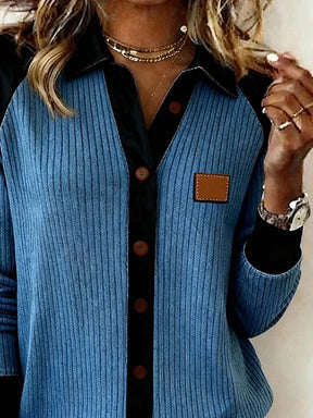 Winter Damen Strickjacke Blau Schwarz Warm Color Block