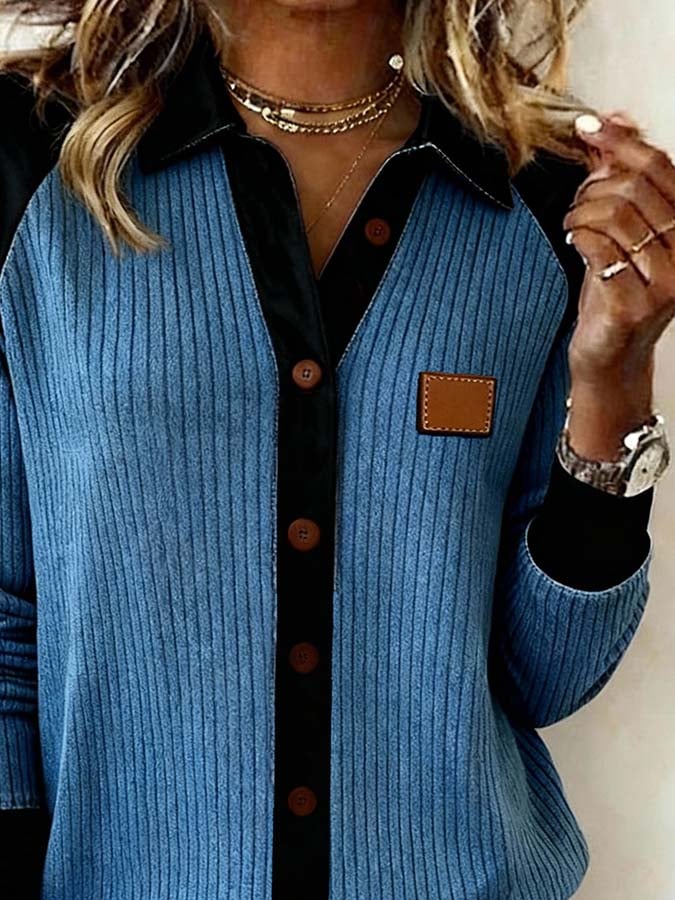 Winter Damen Strickjacke Blau Schwarz Warm Color Block