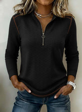 Winter Damen Fleece Pullover mit Zipper Schwarz Casual