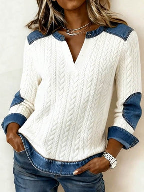 Winter Longsleeve Top Creme mit Denim, warm & stylisch