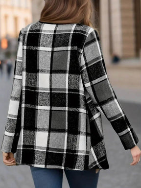 Kuscheliger Winter Cardigan rot kariert mit Wasserfall-Schnitt