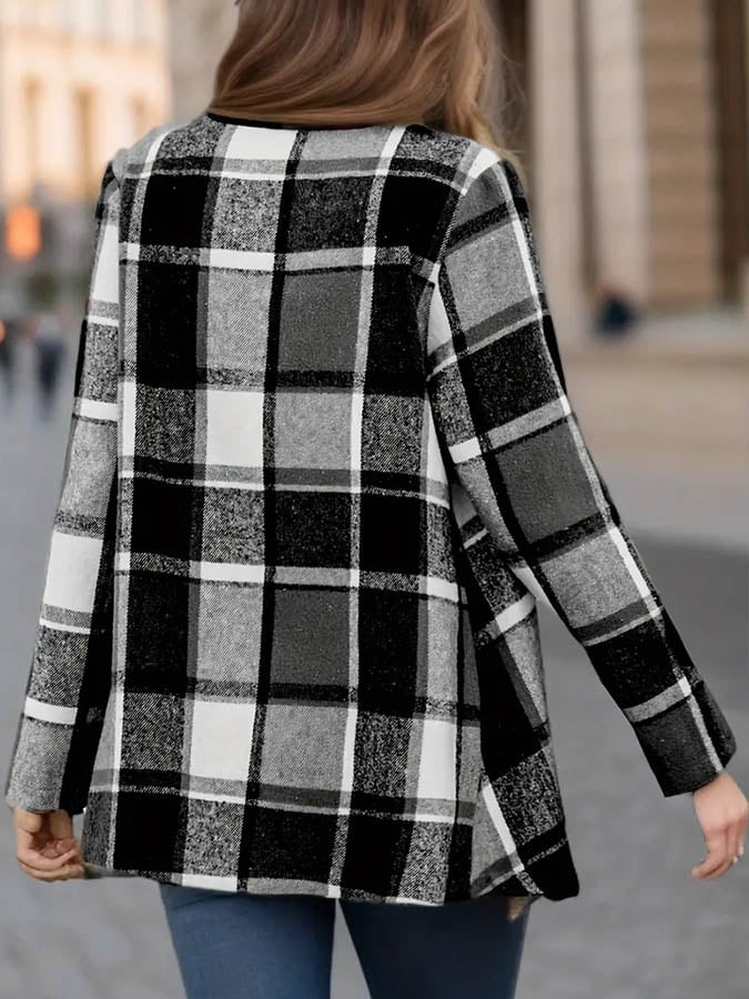 Kuscheliger Winter Cardigan rot kariert mit Wasserfall-Schnitt