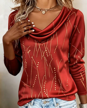Rotes Longsleeve mit Goldpunkten – festlich warm im Winter