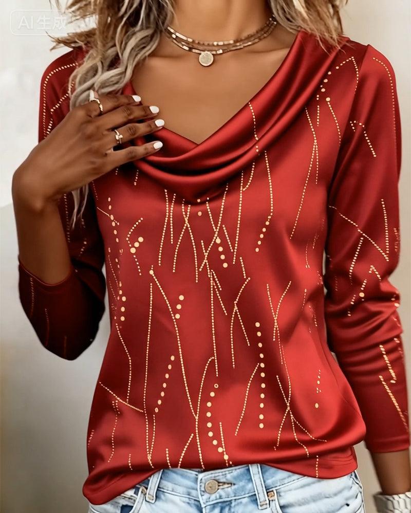 Rotes Longsleeve mit Goldpunkten – festlich warm im Winter