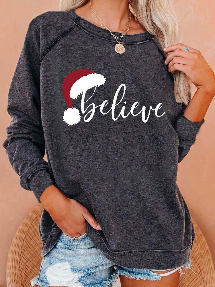 Kuscheliges Believe Weihnachts Sweatshirt grau Winter Damen