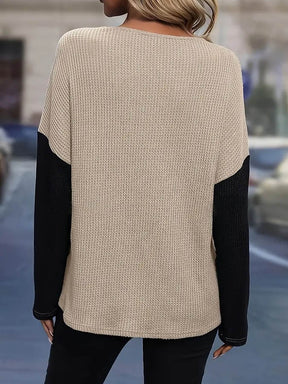 Warmer Damen Waffelstrick Pullover mit Spitze Winter Beige