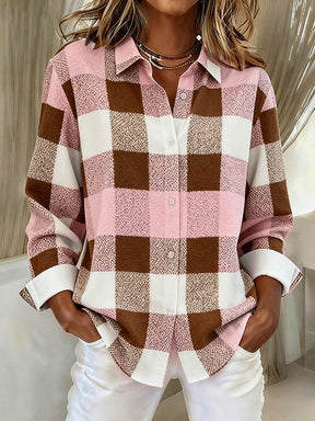 Kuscheliges Karo Winterhemd Rosa Braun Weiß Loose Fit Damen