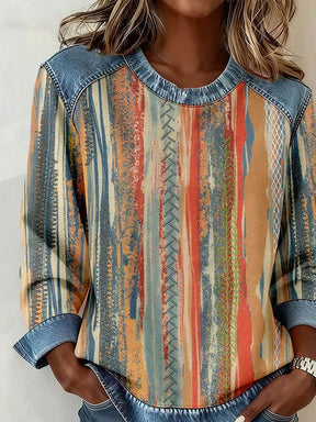 Boho Denim Patchwork Pullover – Kuscheliges Winter Sweatshirt
