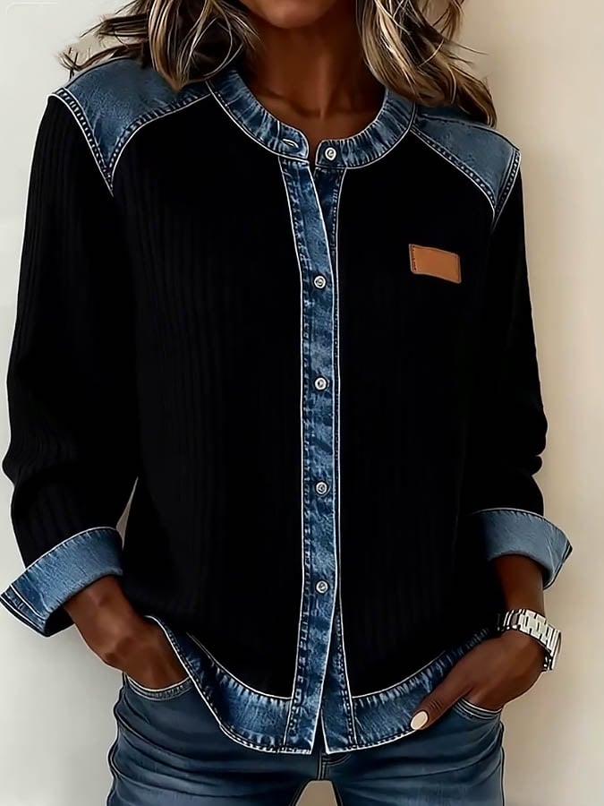 Winter Damen Patchwork Jacke Casual Warm Streetstyle Schwarz