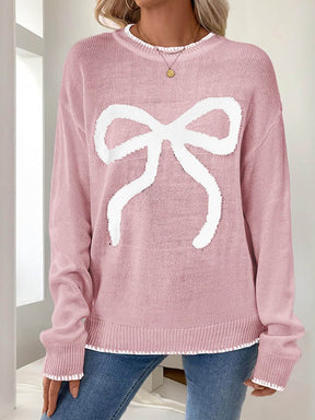 Damen Winter Pullover Weiß mit roter Schleife festlich warm