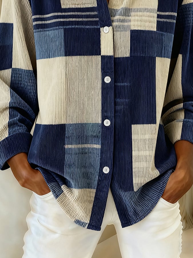 Winter Damen Karohemd Navy Beige Oversized warm S-5XL