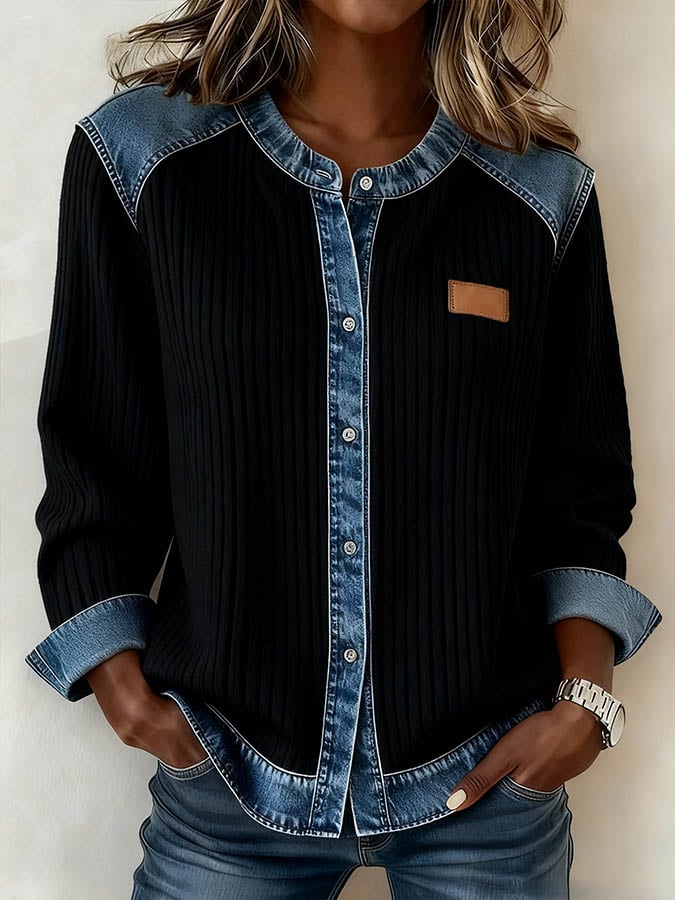 Winter Damen Patchwork Jacke Casual Warm Streetstyle Schwarz