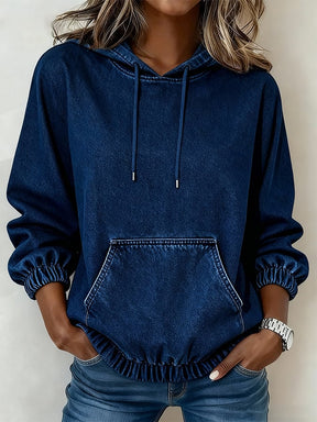 Warmer Oversize Denim Hoodie Damen – Winter Kuschel Pullover