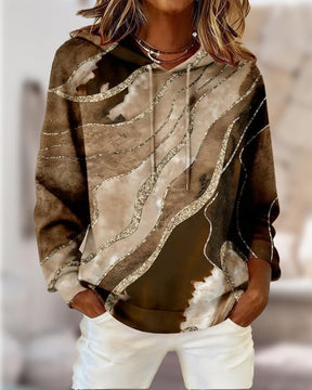 Warmer Abstract Print Hoodie Braun – Stylischer Winterpullover