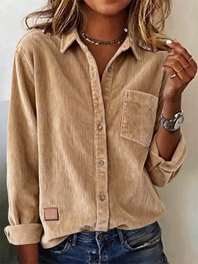 Damen Cordhemd Beige Winter Oversize Warm Casual Shirt