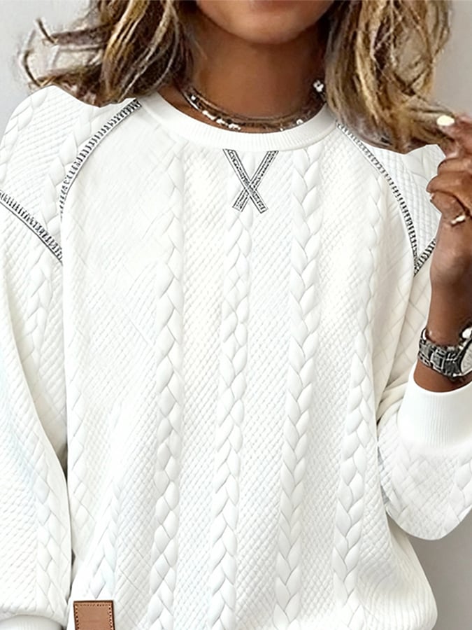 Damen Winter Pullover Weiß Jacquard Strick Sweater warm