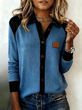 Winter Damen Strickjacke Blau Schwarz Warm Color Block