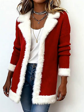 Rote Weihnachts Fleece Jacke Damen warm Winter Cardigan