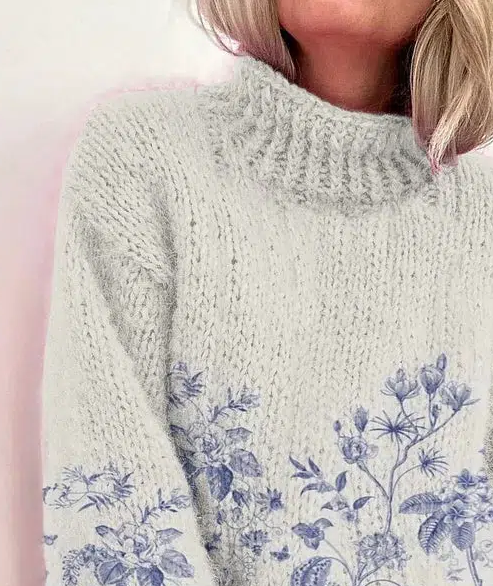 Winterlicher Pflanzenprint-Pullover - Wärmender Chic für kalte Tage