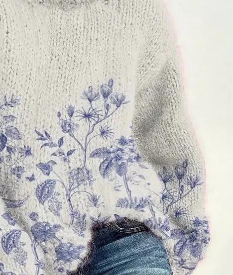 Winterlicher Pflanzenprint-Pullover - Wärmender Chic für kalte Tage