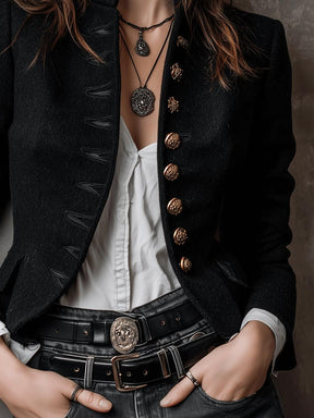 Elegante schwarze Winter Long Sleeve Jacke tailliert Damen