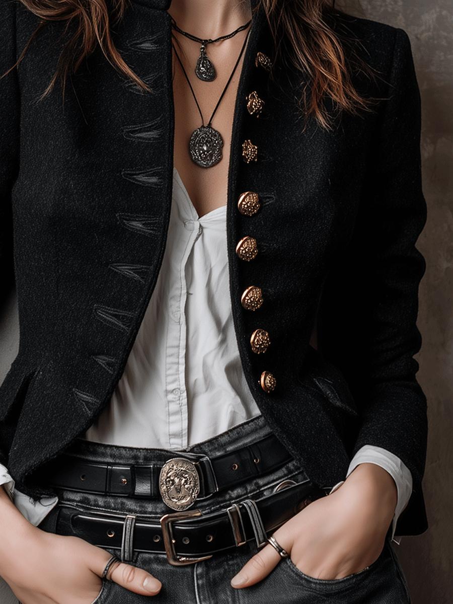 Elegante schwarze Winter Long Sleeve Jacke tailliert Damen