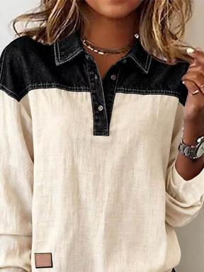 Winter Damen Color Block Longsleeve Top creme schwarz