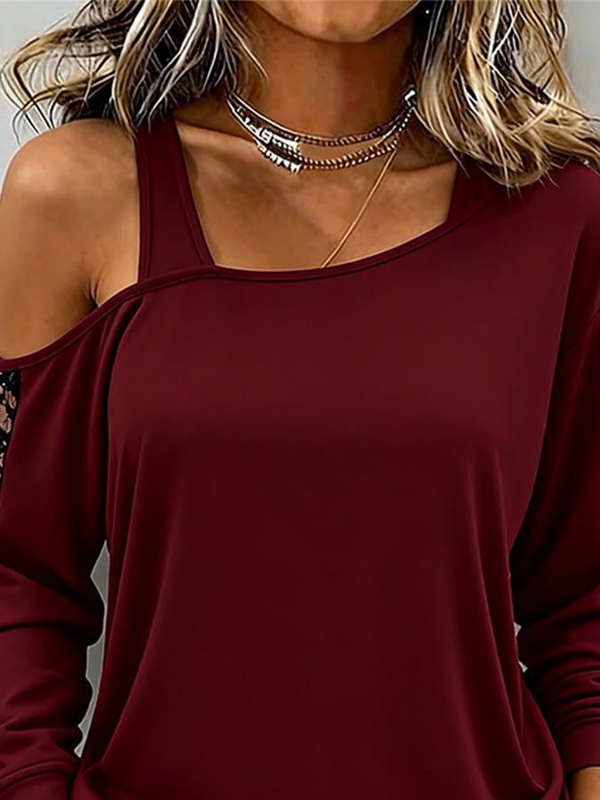 Bordeaux Off-Shoulder Spitzenshirt – Eleganter Winterlook