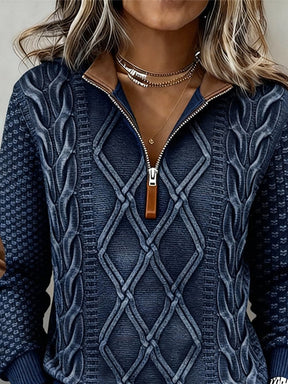 Kuscheliger Winter Half-Zip Pullover Navy mit Zopfstrick