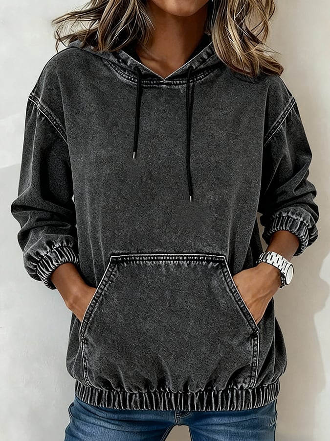 Warmer Oversize Denim Hoodie Damen – Winter Kuschel Pullover