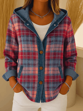 Gefütterte Damen Karo Winterjacke mit Kapuze, Casual Style