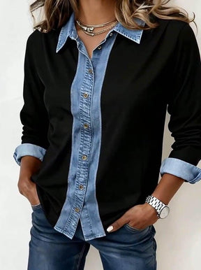 Winter Denim Shirt Damen – warmes Black Button Down Hemd