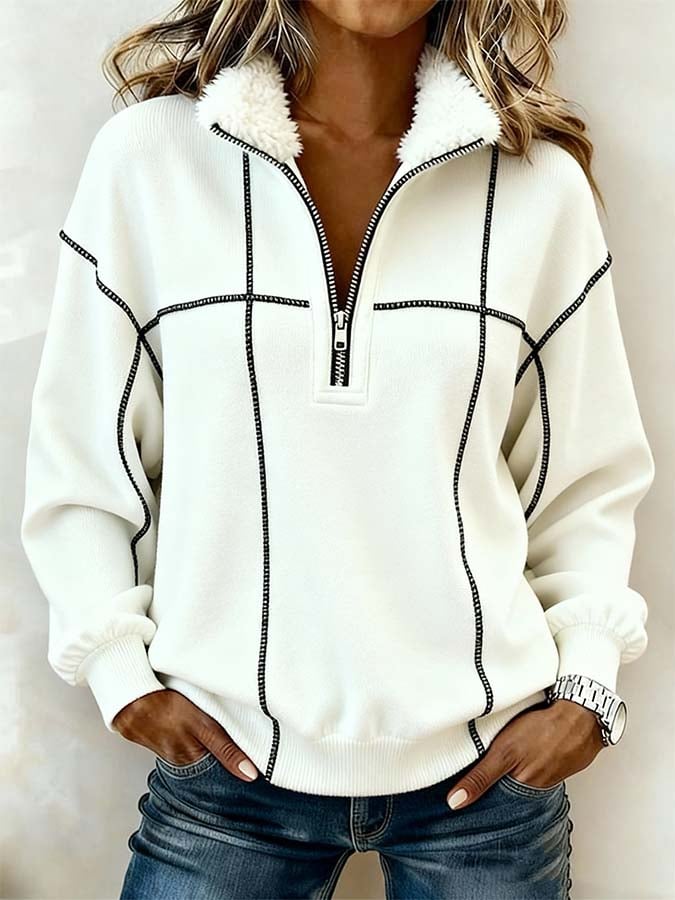 Kuscheliger Winter Damen Colorblock Pullover mit Stehkragen