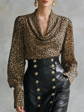 Edgy Leopard Longsleeve mit Cowl Neck für Winter-Outfits
