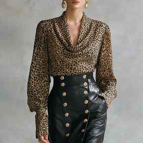 Edgy Leopard Longsleeve mit Cowl Neck für Winter-Outfits