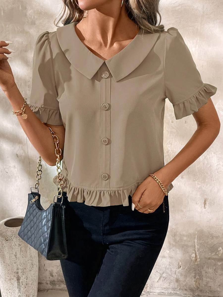 Winter Chic Collared Top beige – feminines Rüschen Shirt
