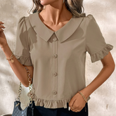 Winter Chic Collared Top beige – feminines Rüschen Shirt