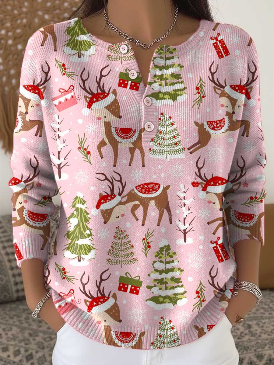 Kuscheliger Christmas Cardigan Rosa – Winter Rentier Pullover