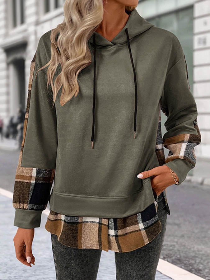 Kuschelwarmer Karo Hoodie Camel – perfekter Winterpullover