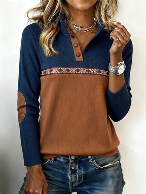 Winter Longsleeve Navy-Braun mit Ethno-Dekor und Patches