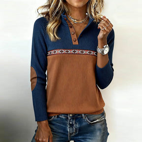 Winter Longsleeve Navy-Braun mit Ethno-Dekor und Patches